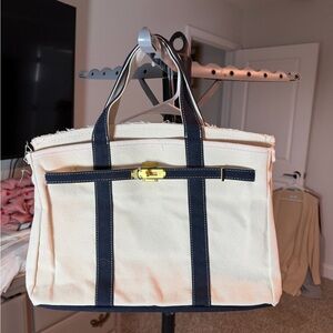 Elegant Cream and Navy Canvas Tote Bag
